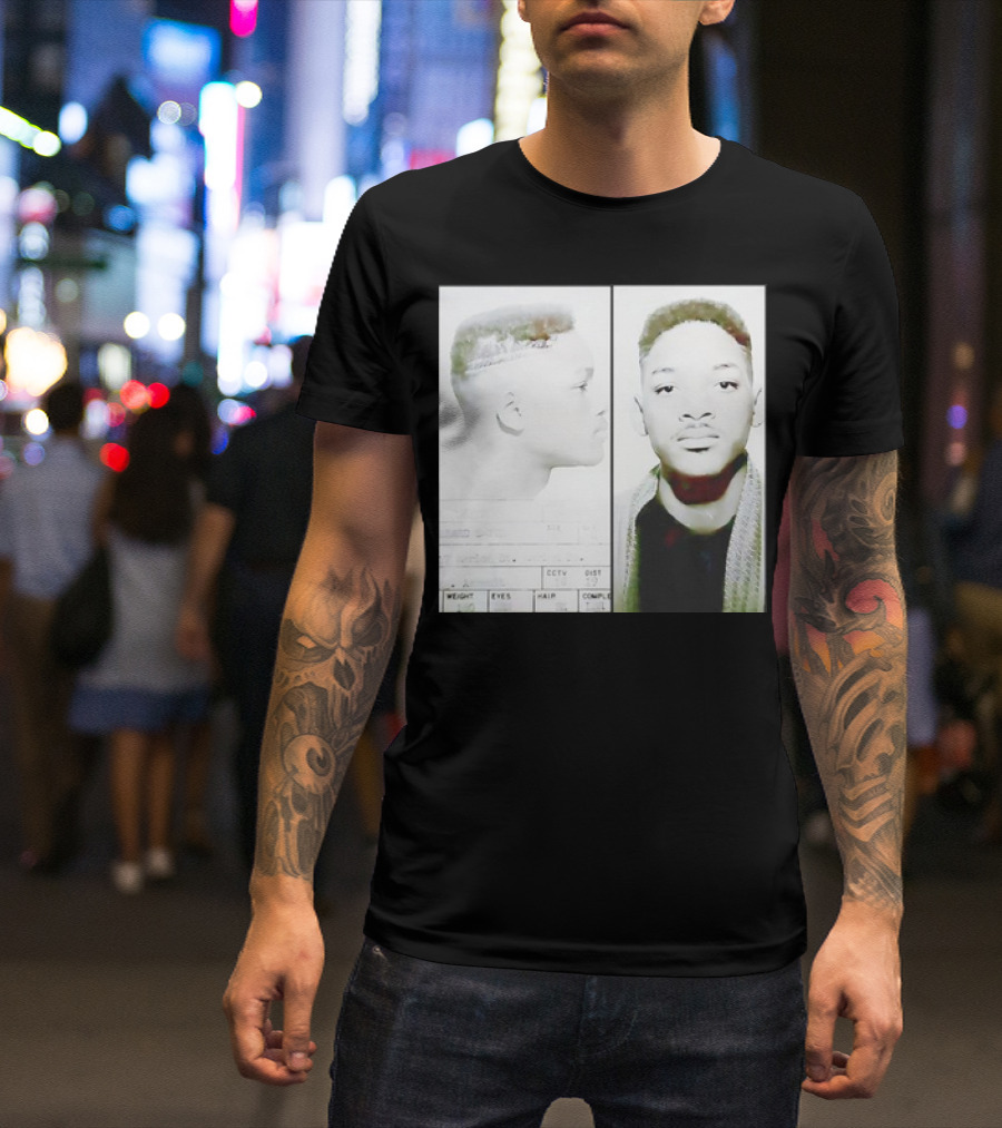 Will Smith Mugshot Style Image Dual View Portrait Text Elements T-Shirt