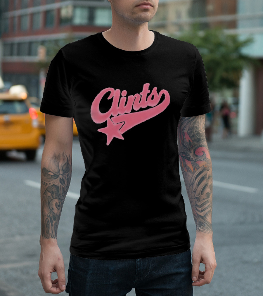 Clints Pink Fuzzy Star Script T-Shirt
