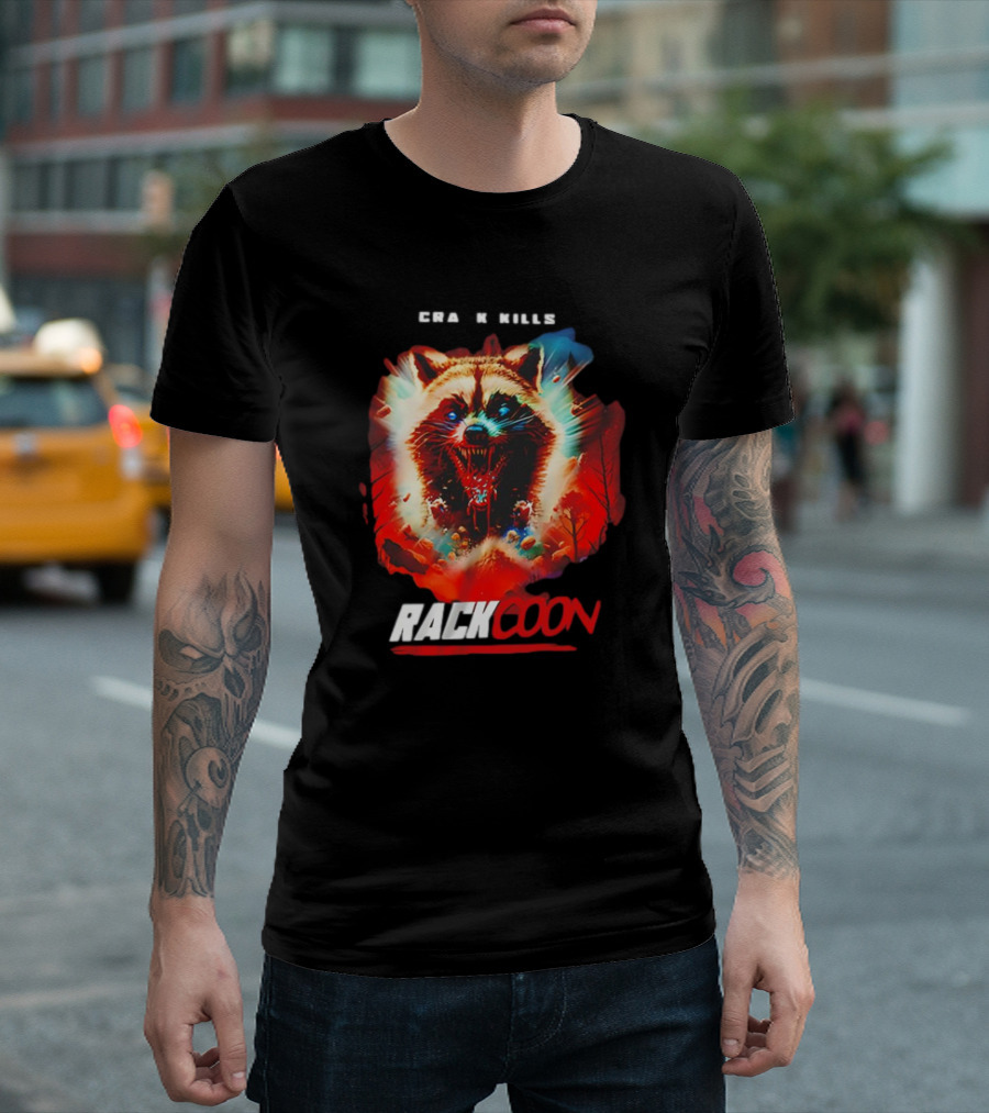 Raccoon Crack Kills Movie Graphic with Intense Visuals T-Shirt