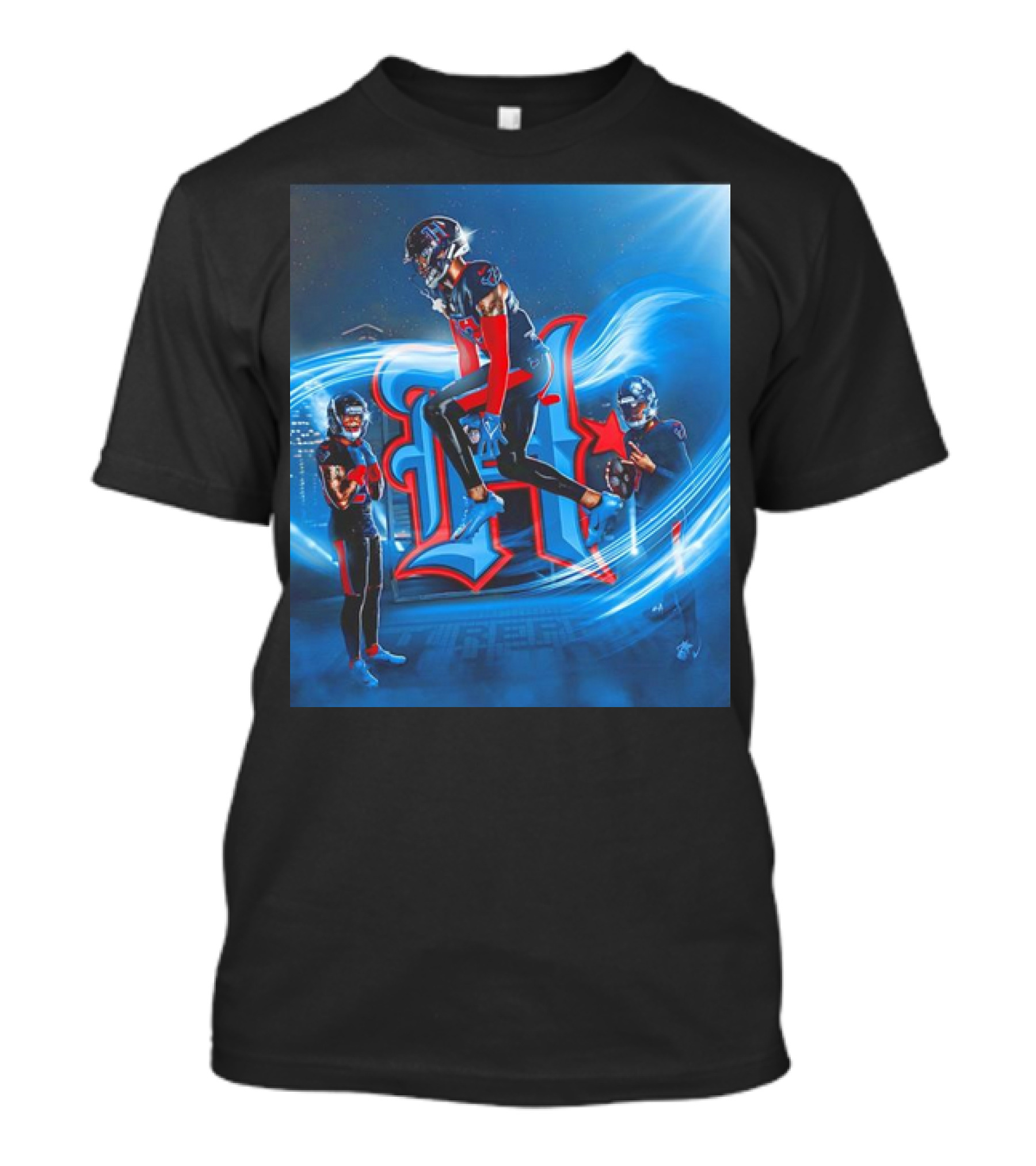 Houston Texans Tippin' H Logo With Football Players In Dynamic Action T-Shirt