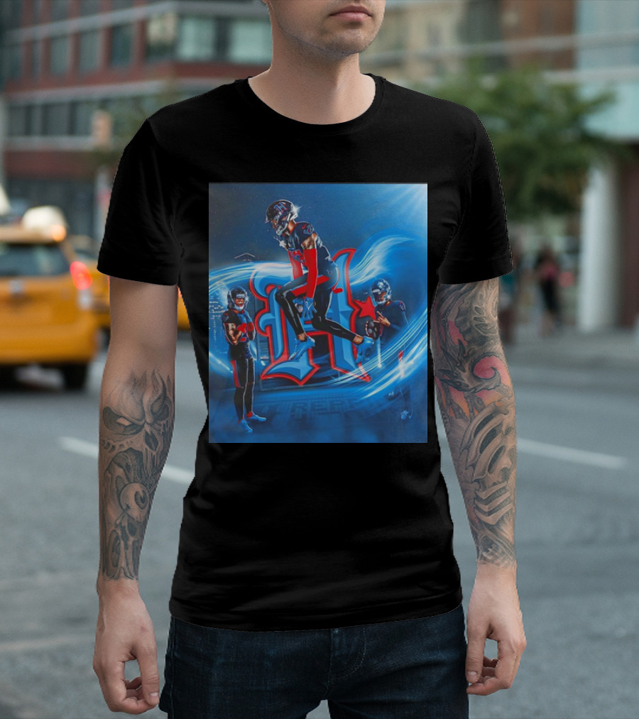 Houston Texans Tippin' H Logo With Football Players In Dynamic Action T-Shirt
