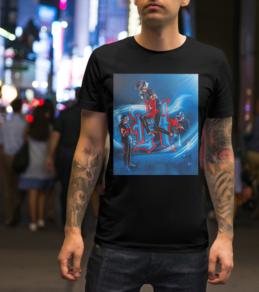 Houston Texans Tippin' H Logo With Football Players In Dynamic Action T-Shirt