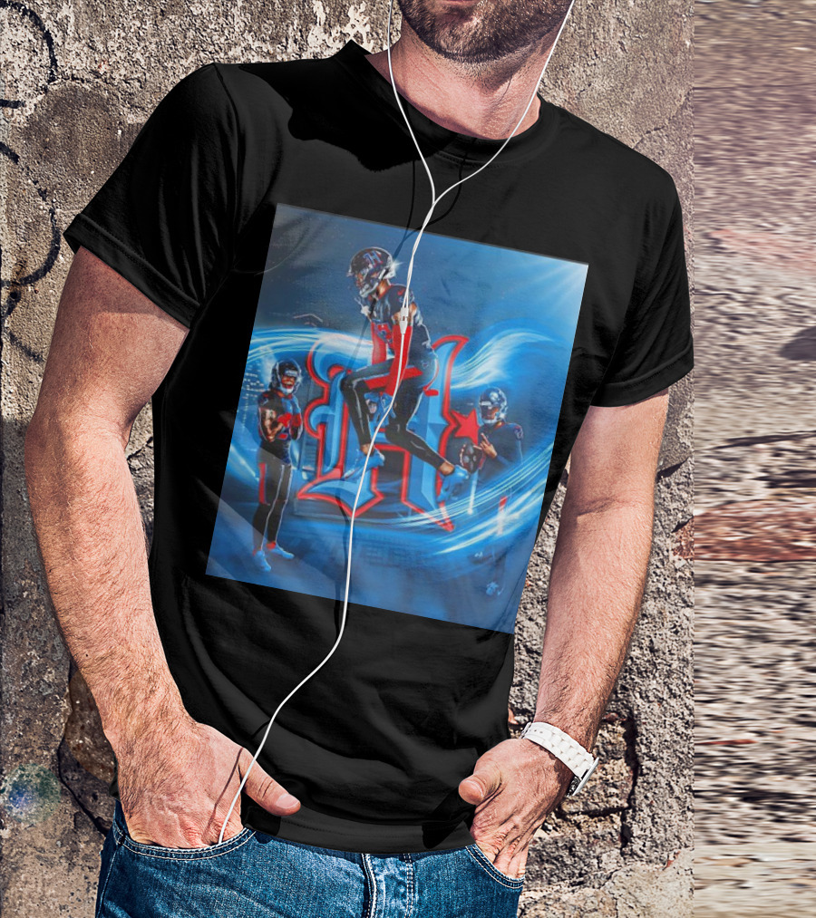 Houston Texans Tippin' H Logo With Football Players In Dynamic Action T-Shirt
