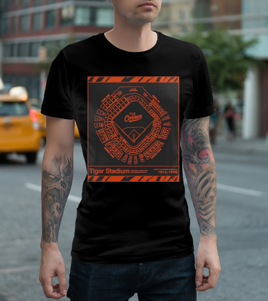 The Corner Tiger Stadium Detroit Baseball 1912-1999 Map T-Shirt