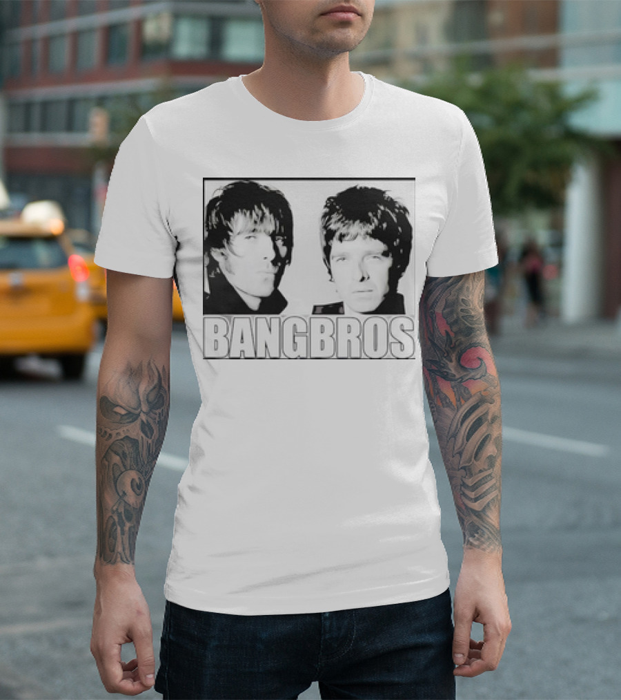 Bangbros Retro Picture Oasis Band Members Black and White Photo T-Shirt