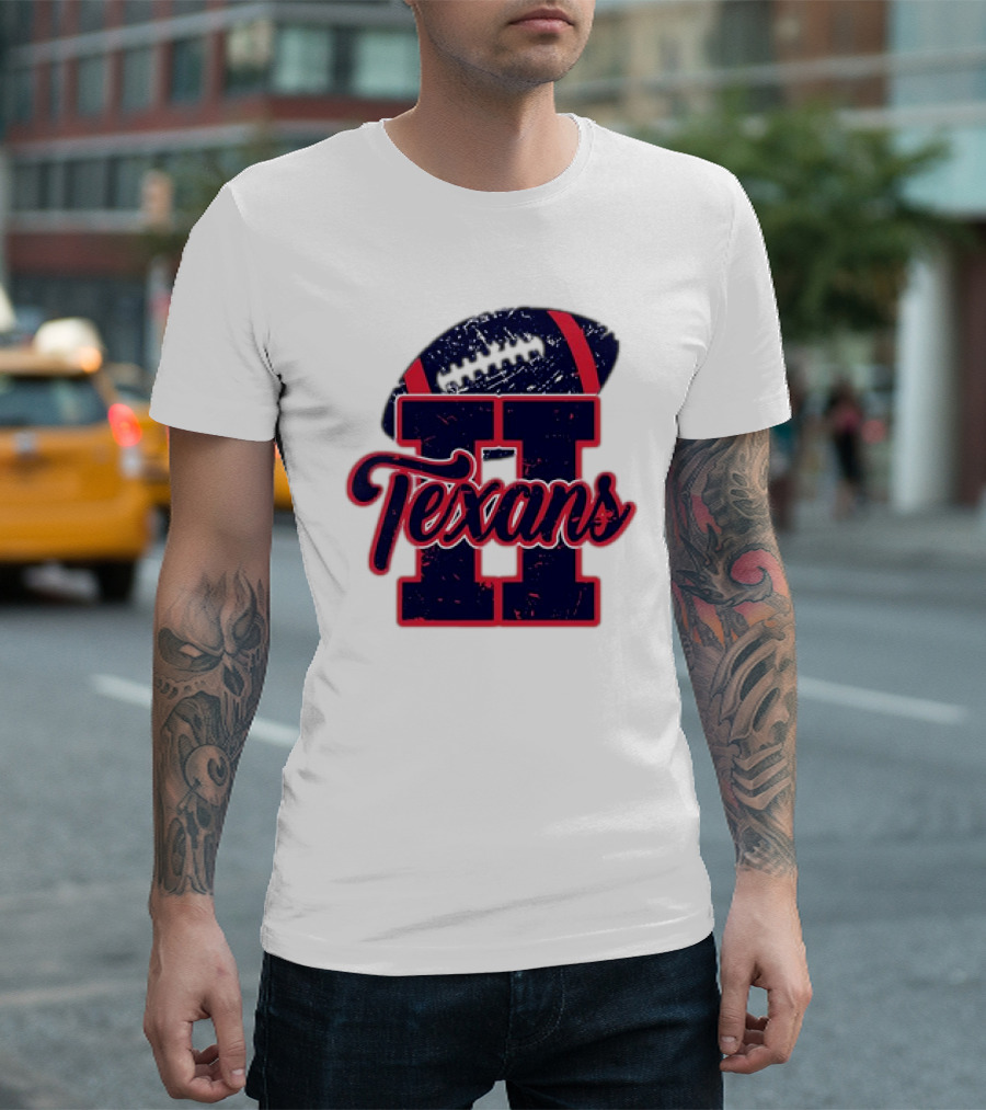 Retro Vintage Texans Football H Logo with Football T-Shirt