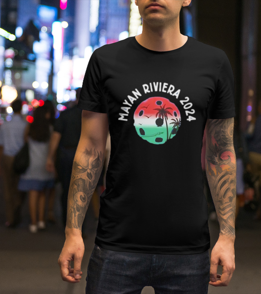 Mayan Riviera 2024 Pickleball Tropical Palms And Sunset T-Shirt