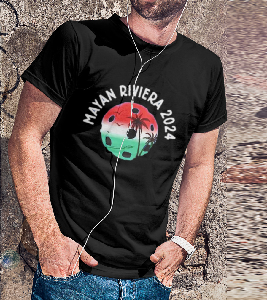 Mayan Riviera 2024 Pickleball Tropical Palms And Sunset T-Shirt