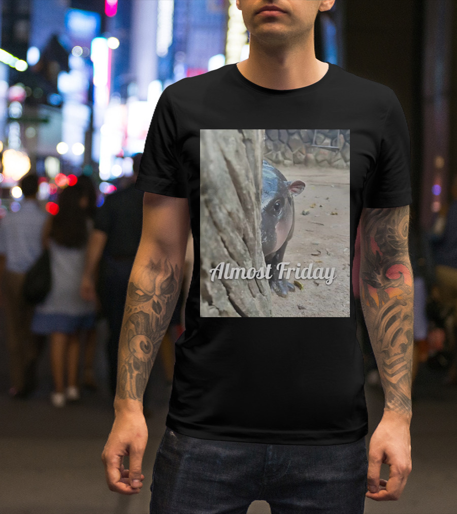 Almost Friday Peek Hippo Behind Tree T-Shirt