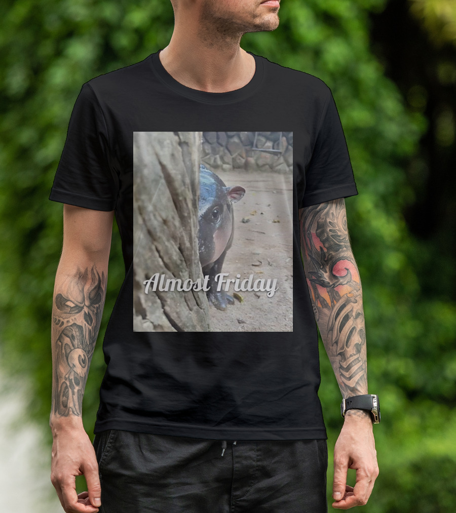 Almost Friday Peek Hippo Behind Tree T-Shirt