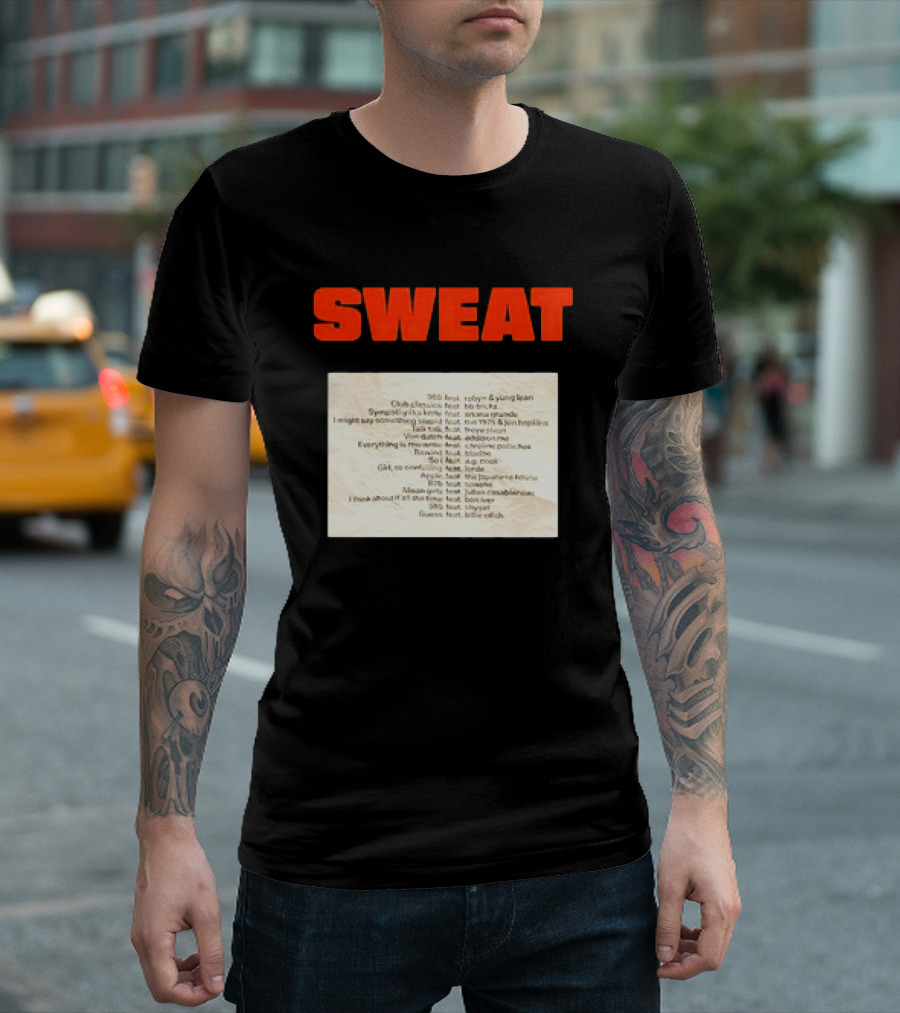 Sweat Logo With Crumpled Set List Featuring Robyn, J. Cole, Young Thug, Billie Eilish, And More T-Shirt