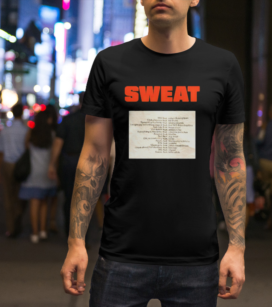 Sweat Logo With Crumpled Set List Featuring Robyn, J. Cole, Young Thug, Billie Eilish, And More T-Shirt