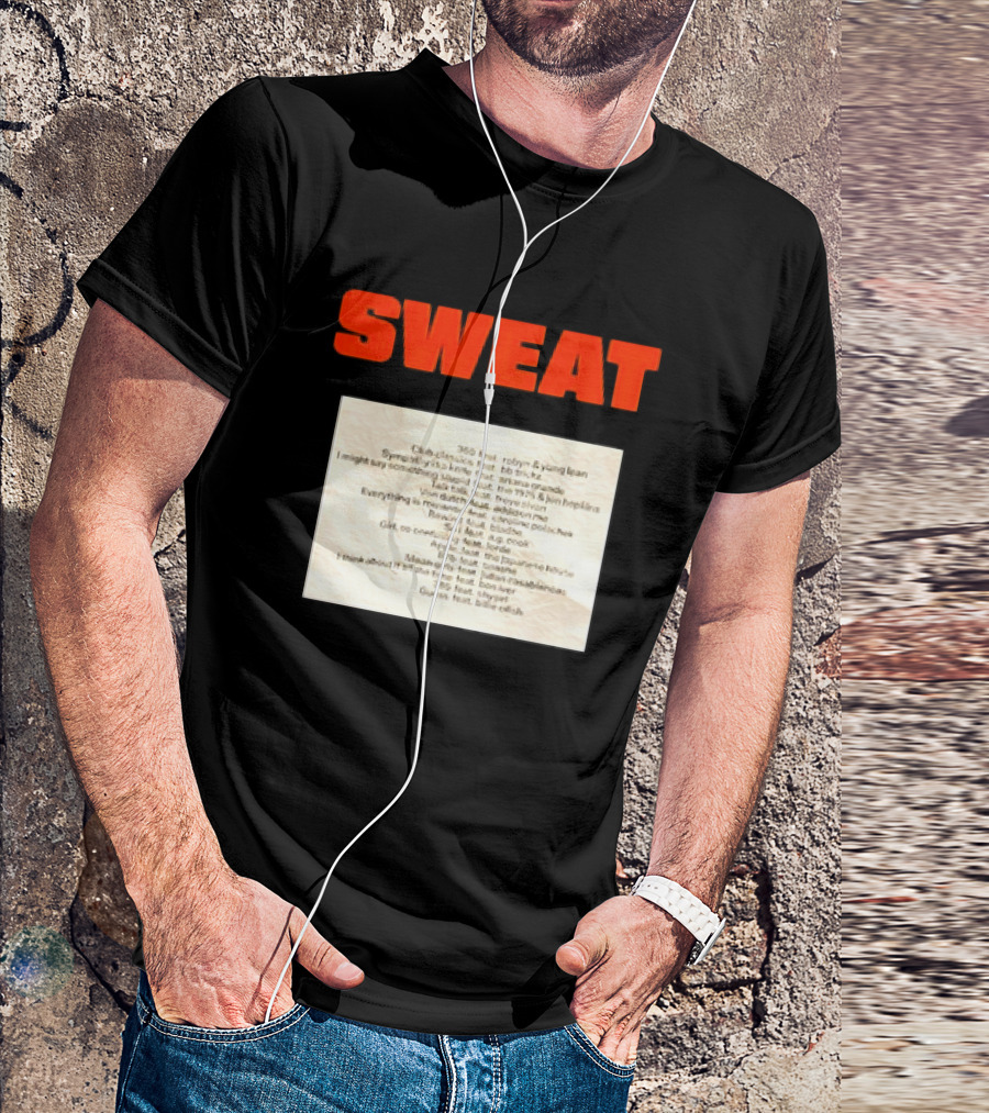 Sweat Logo With Crumpled Set List Featuring Robyn, J. Cole, Young Thug, Billie Eilish, And More T-Shirt