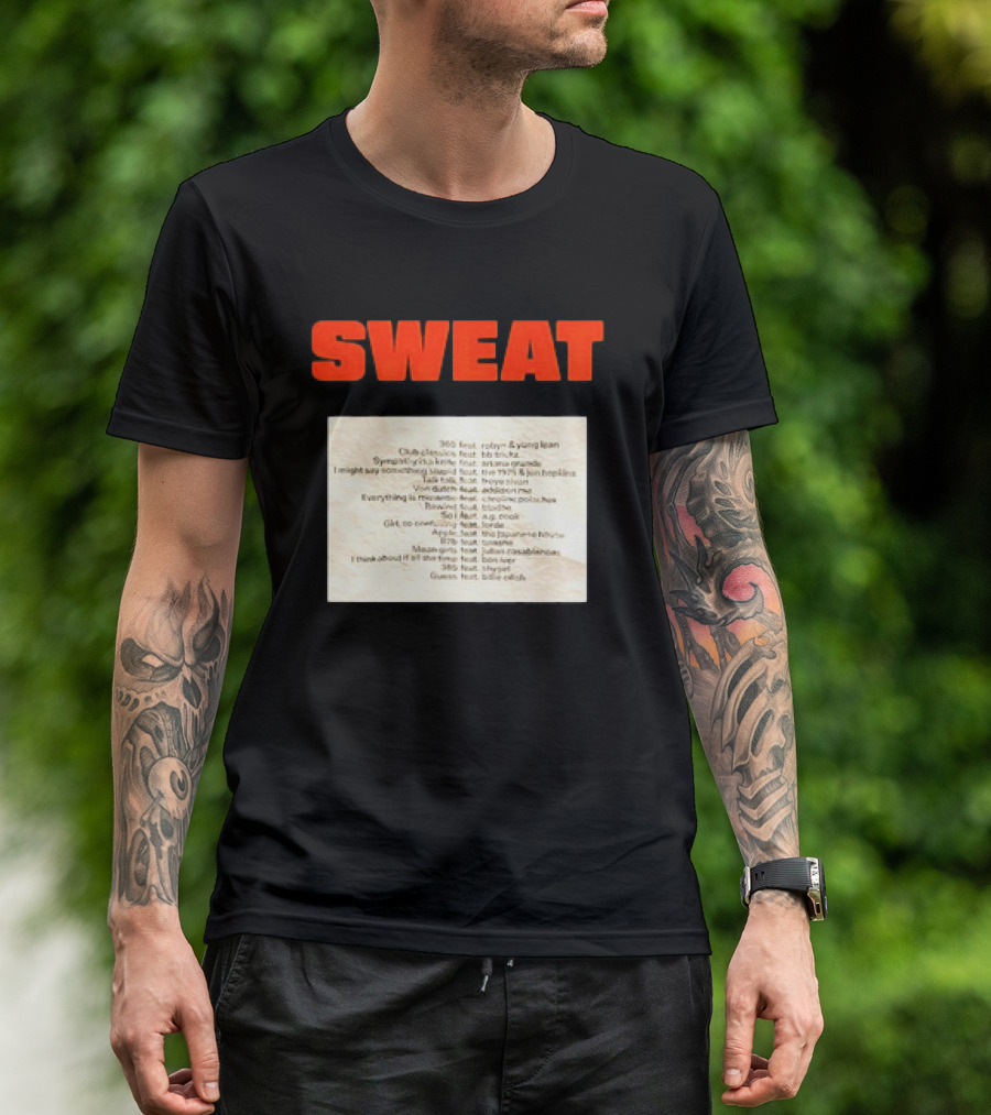 Sweat Logo With Crumpled Set List Featuring Robyn, J. Cole, Young Thug, Billie Eilish, And More T-Shirt