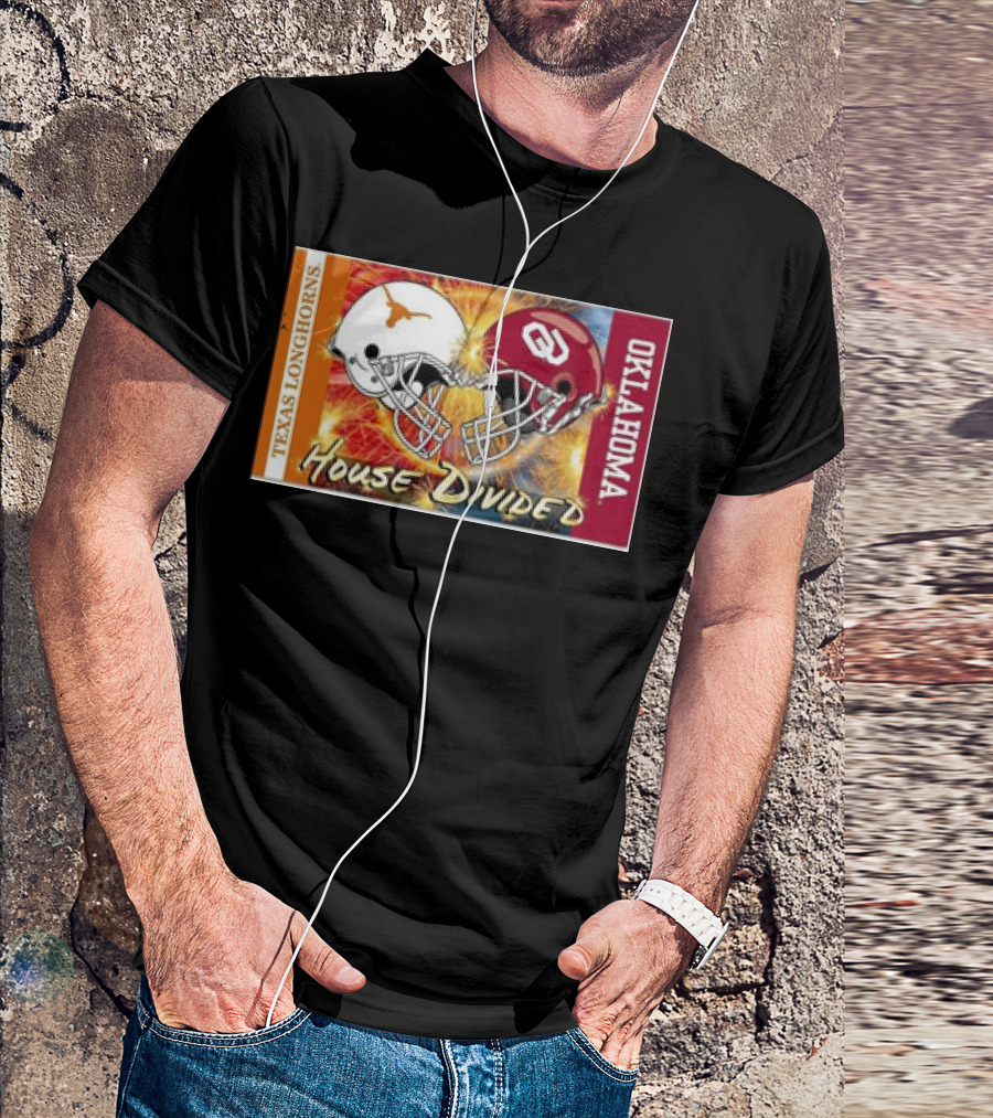 Texas Longhorns Vs. Oklahoma Sooners House Divided Rivalry Banner T-Shirt