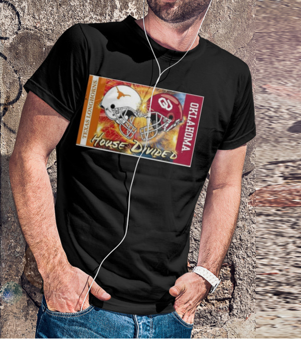 Texas Longhorns Vs. Oklahoma Sooners House Divided Rivalry Banner T-Shirt
