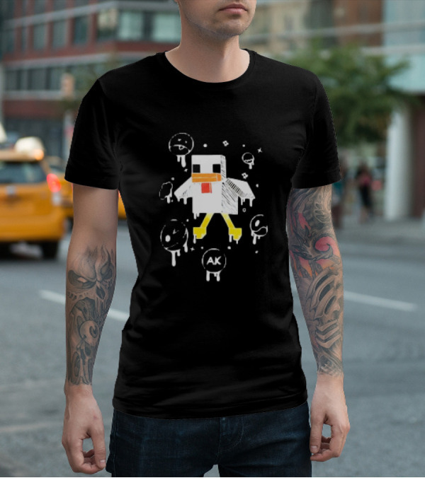 Van Meneer Kippie AK Blocky Chicken With Dripping Faces T-Shirt