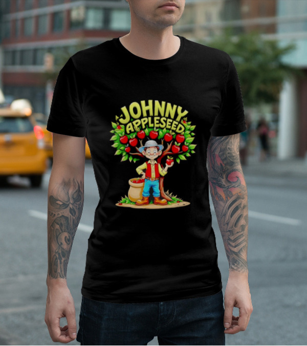Johnny Appleseed Cartoon Under Apple Tree T-Shirt