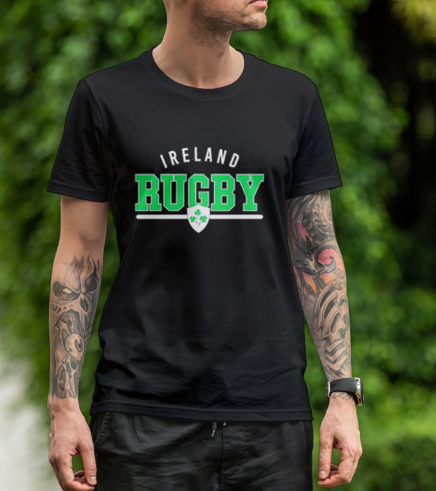 Ireland Rugby Wordmark Nations Supersoft Logo Shamrock Shield T-Shirt