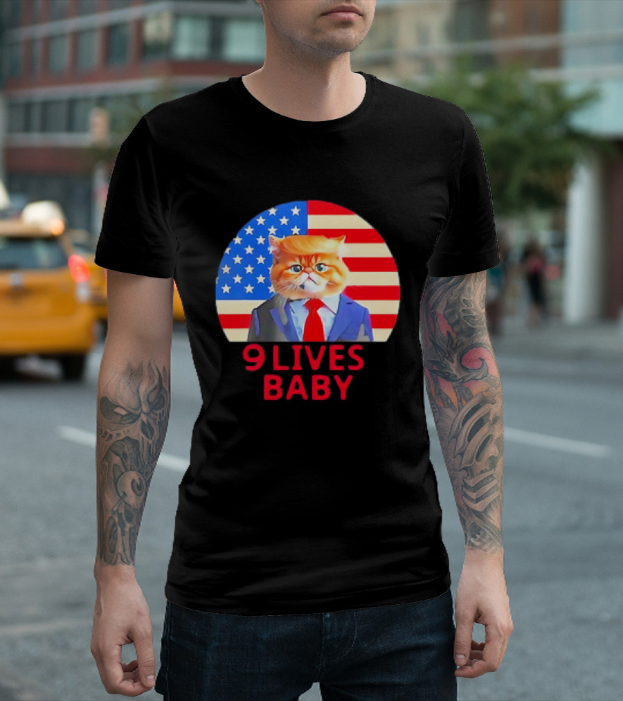 9 Lives Baby Trump Cat American Flag Suit T-Shirt