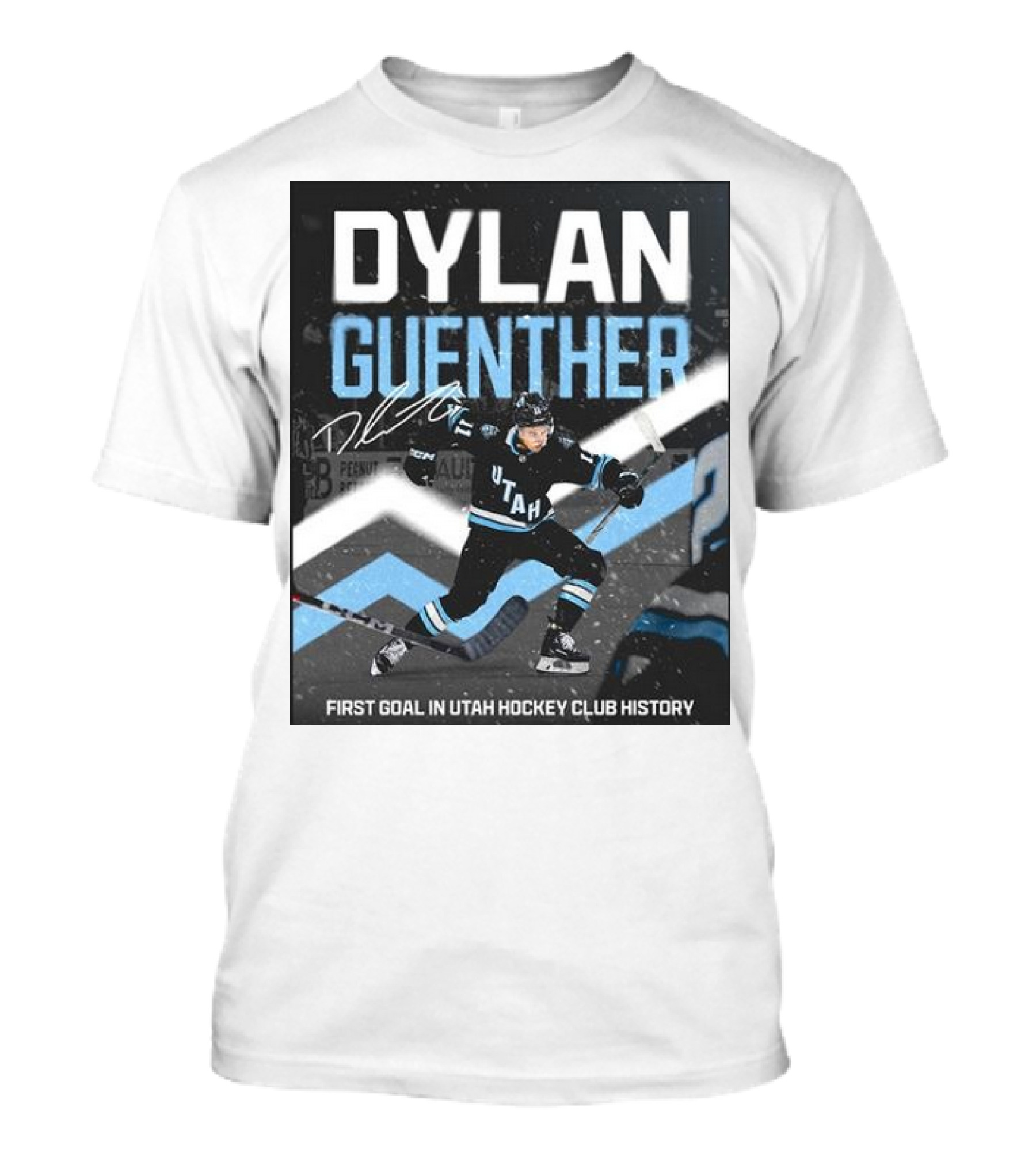 DYLAN GUENTHER First Goal In Utah Hockey Club History With Autograph And Action Shot T-Shirt
