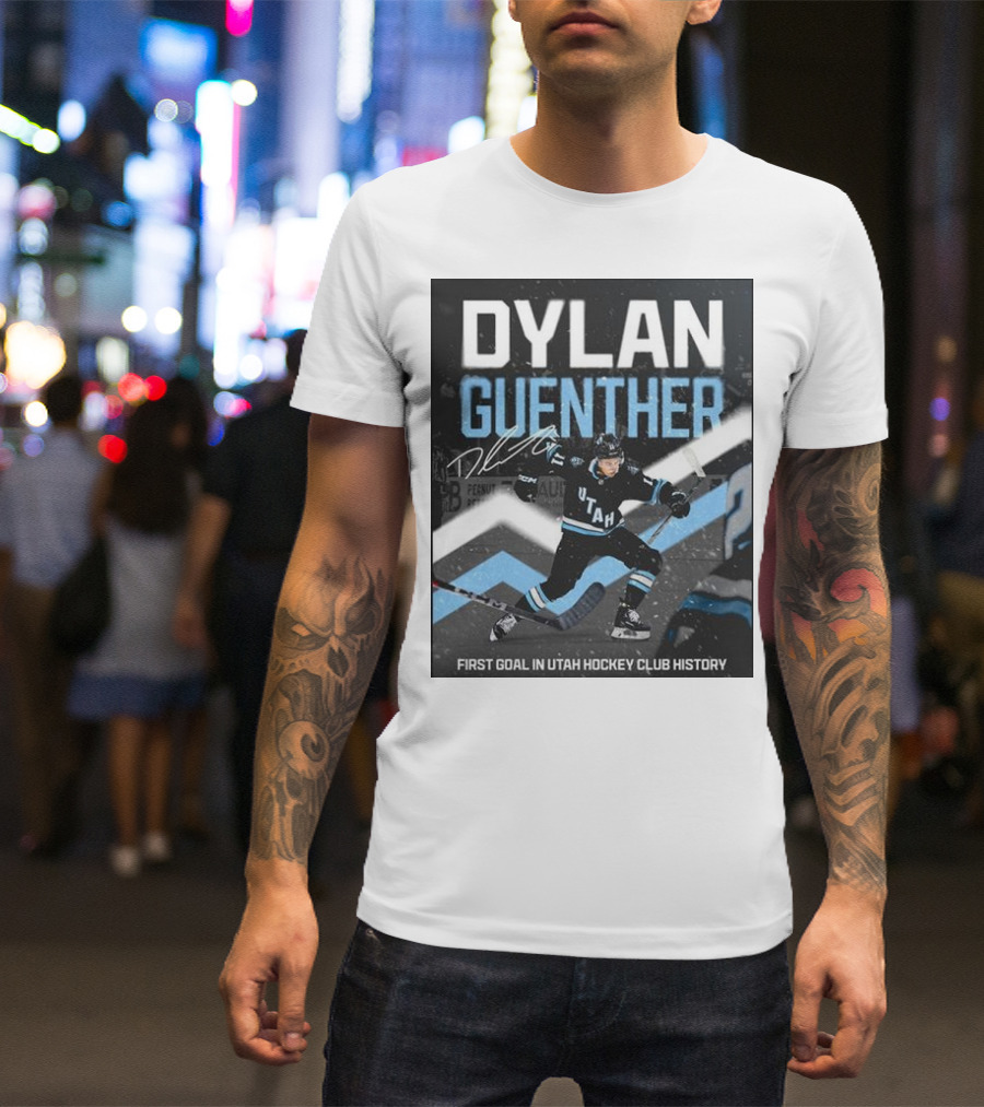 DYLAN GUENTHER First Goal In Utah Hockey Club History With Autograph And Action Shot T-Shirt
