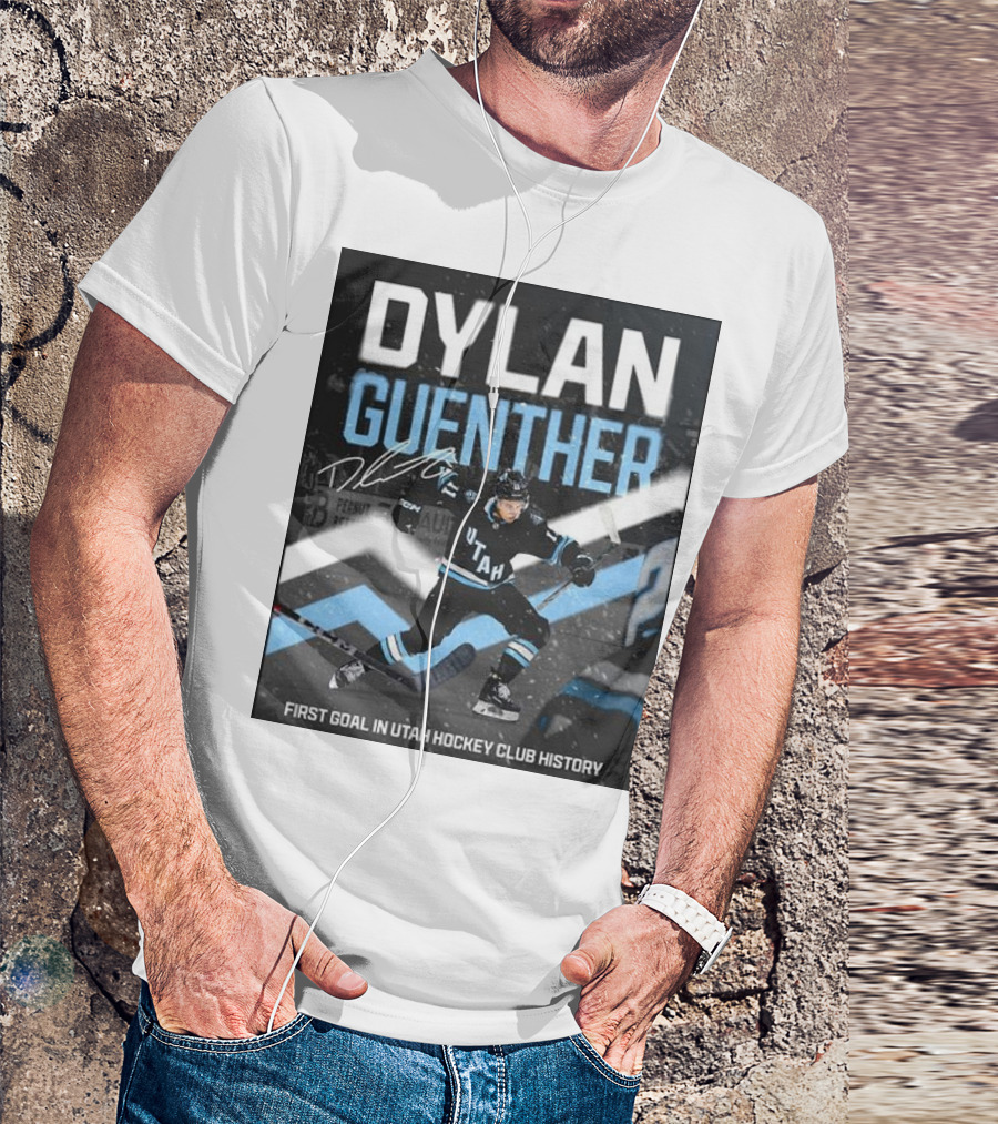 DYLAN GUENTHER First Goal In Utah Hockey Club History With Autograph And Action Shot T-Shirt
