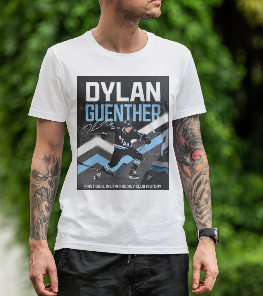 DYLAN GUENTHER First Goal In Utah Hockey Club History With Autograph And Action Shot T-Shirt