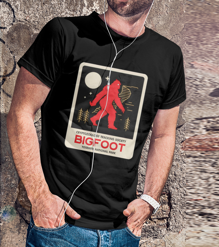 Bigfoot Cryptozoology Tracking Society Moonlit Yosemite National Park T-Shirt