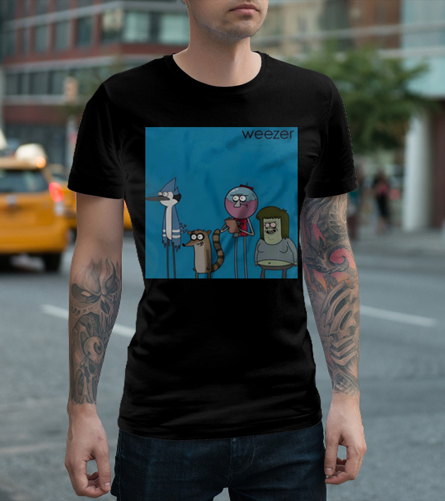 Weezer The Regular Show Mordecai and The Rigbys Vintage Cartoon Characters T-Shirt