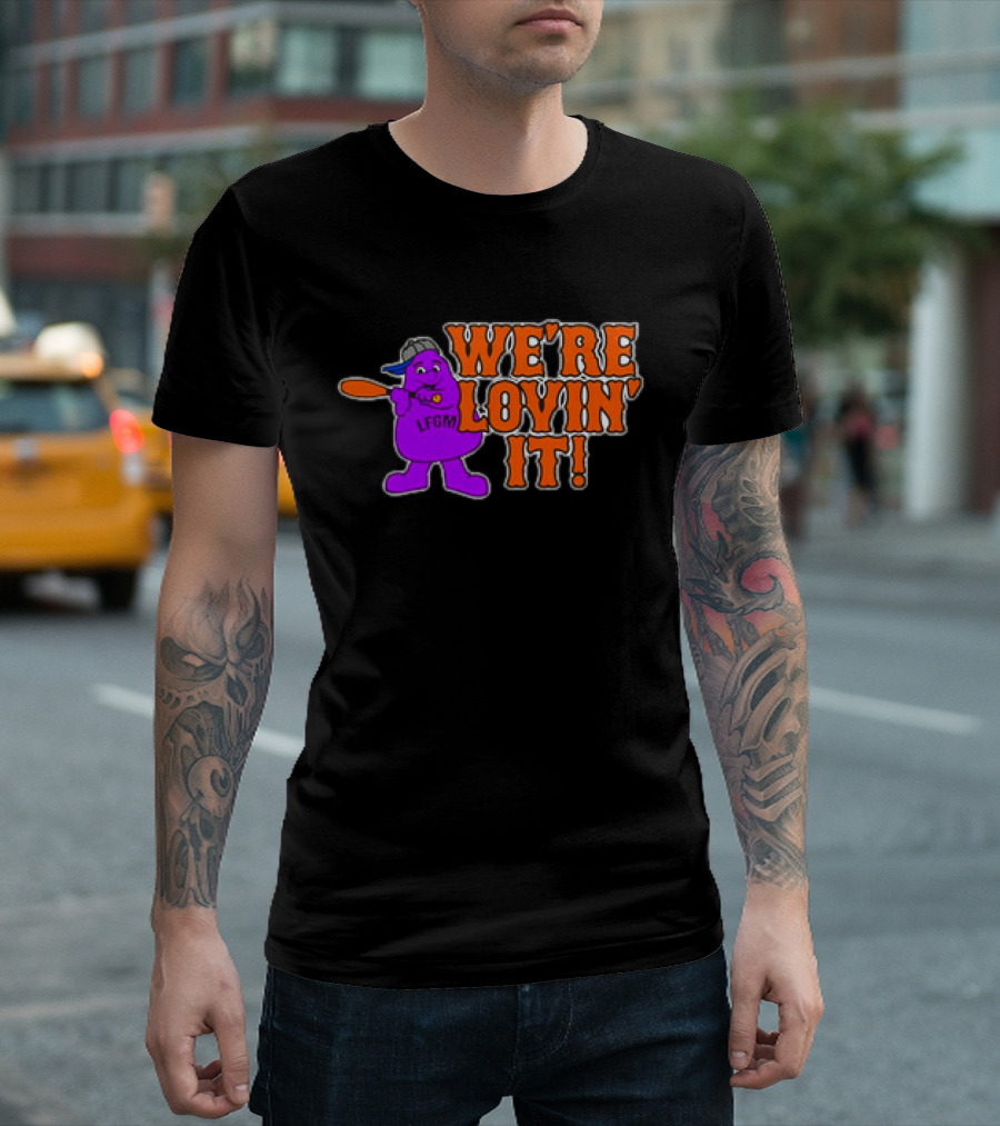 New York Mets LFGM Grimace We're Lovin' It T-Shirt