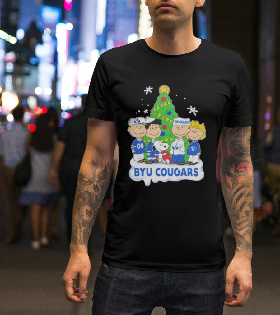 BYU Cougars Peanuts Characters Christmas Tree T-Shirt