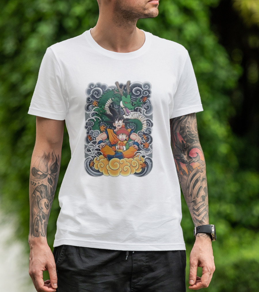 Dragon With Goku And Gohan Anime Cloud Adventure T-Shirt