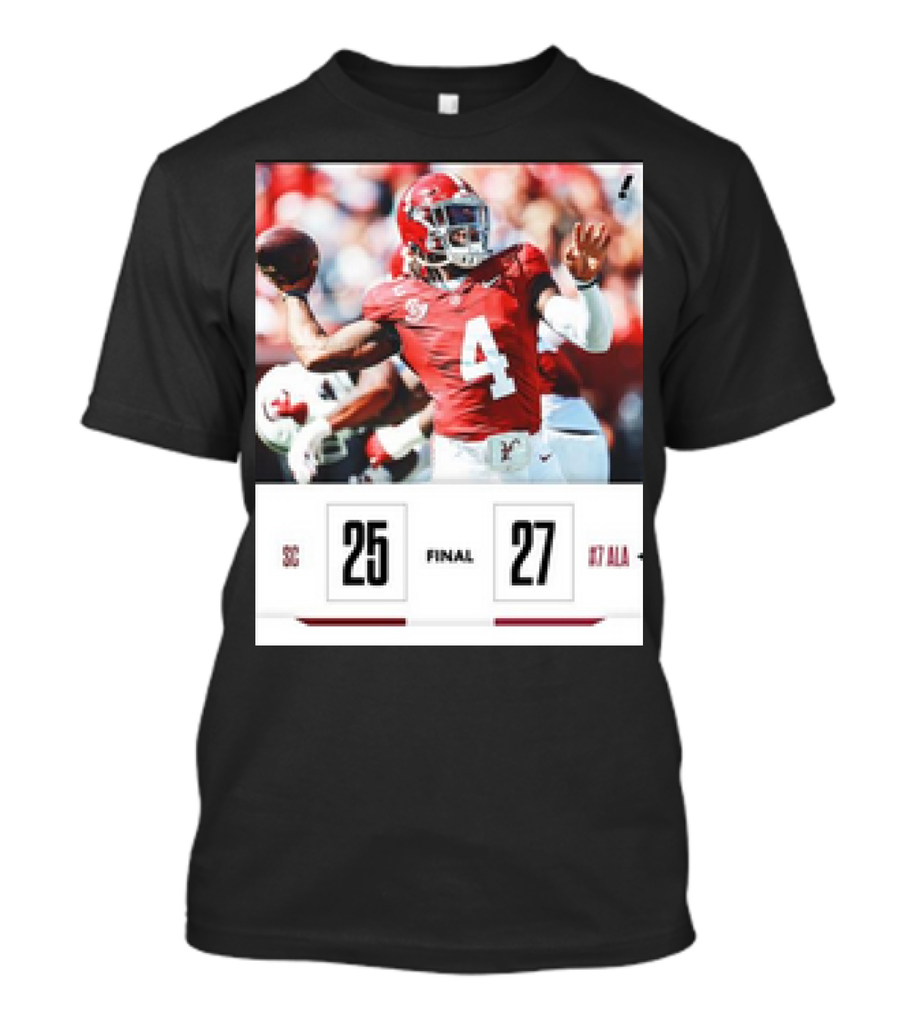 Alabama Crimson Tide 27-25 South Carolina Gamecocks Football Final Score Quarterback Action T-Shirt