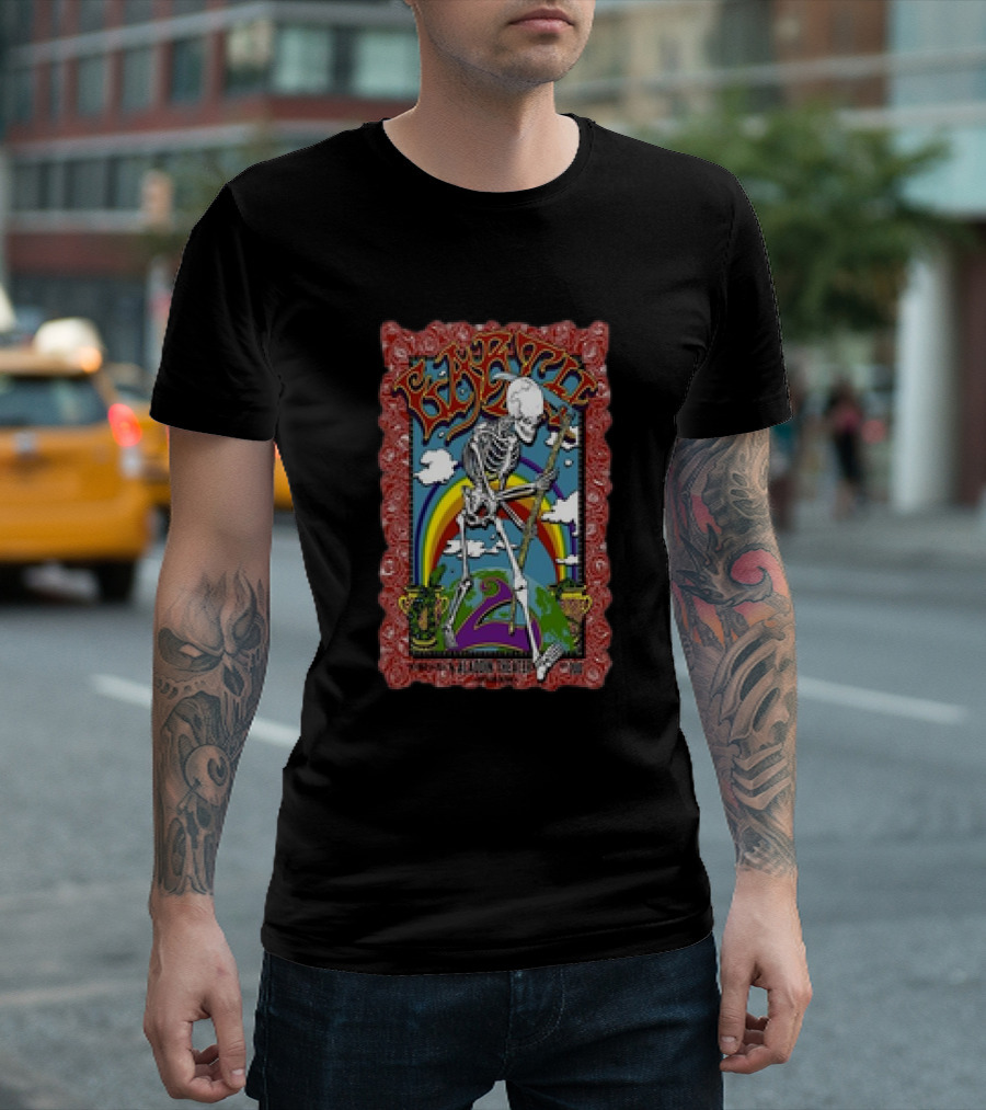 Grateful Dead Skeleton with Rainbow Earth Aladdin Theater Portland October 24 T-Shirt