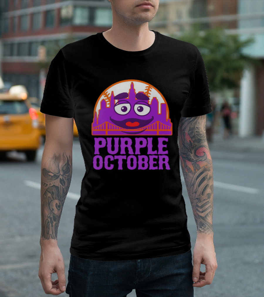 Grimace Purple October New York Mets MLB Skyline Baseball T-Shirt