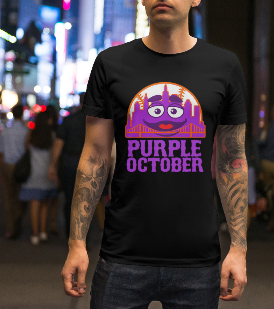 Grimace Purple October New York Mets MLB Skyline Baseball T-Shirt