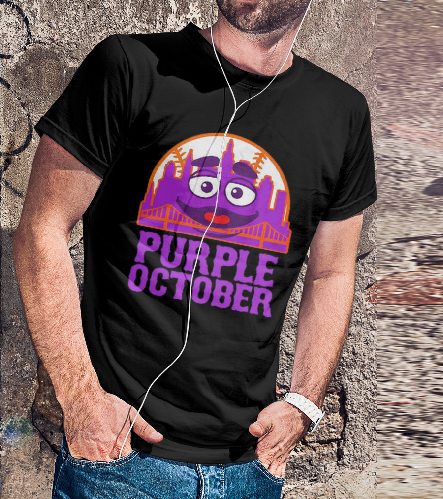 Grimace Purple October New York Mets MLB Skyline Baseball T-Shirt