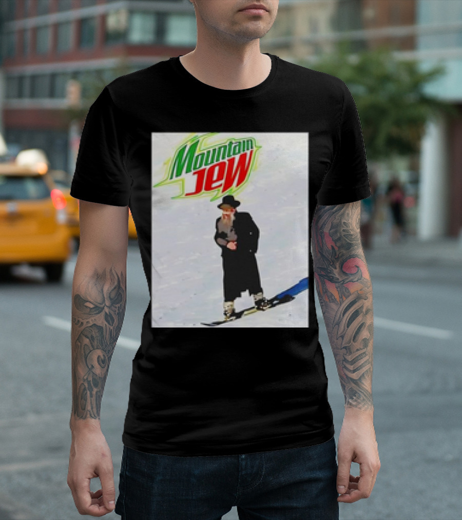 Mountain Jew Skiing Parody on Iconic Soda T-Shirt