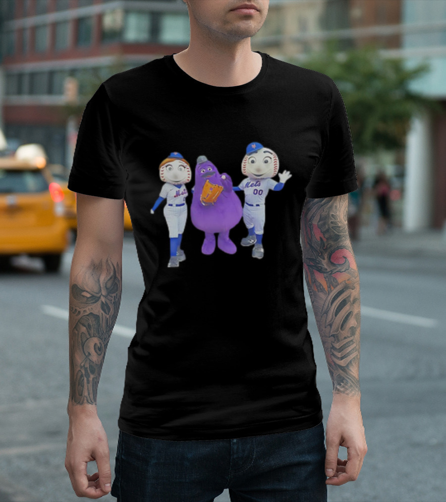 Mrs Met Grimace Mr Met Mets Baseball Characters Collaboration T-Shirt