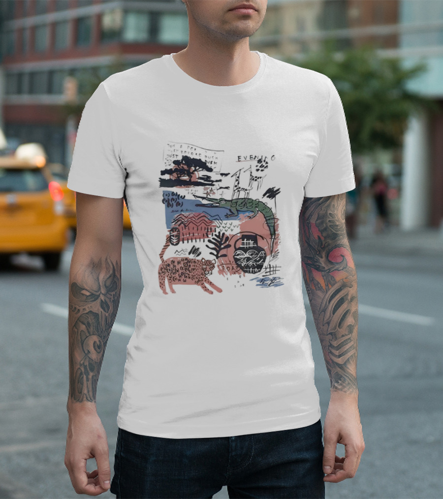 Evening Jungle Dusk Crocodile Leopard Scribble T-Shirt