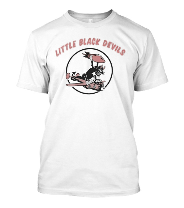 Little Black Devils Cartoon Character Holding Bomb On Airplane T-Shirt
