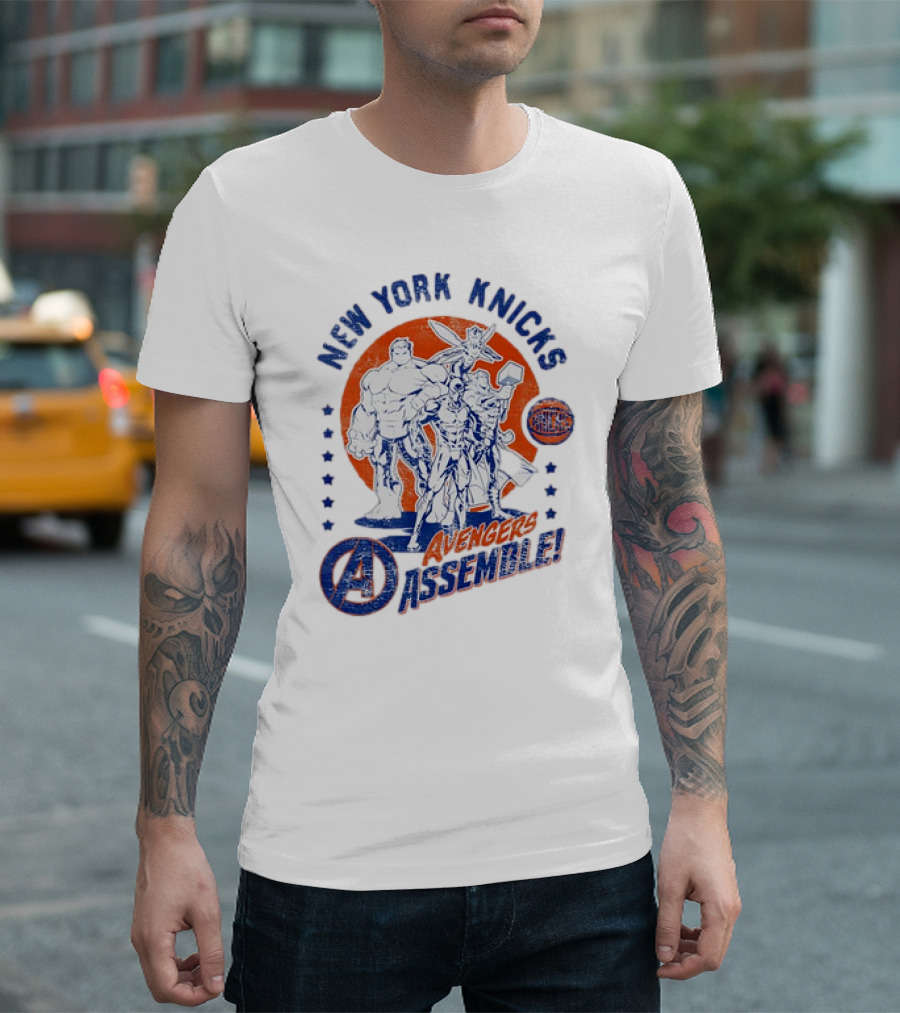 New York Knicks Avengers Assemble NBA Marvel Collaboration T-Shirt