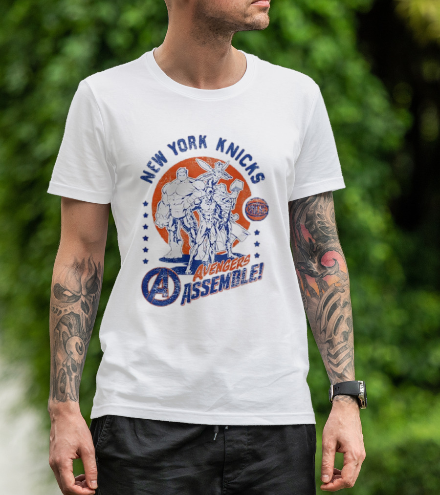 New York Knicks Avengers Assemble NBA Marvel Collaboration T-Shirt