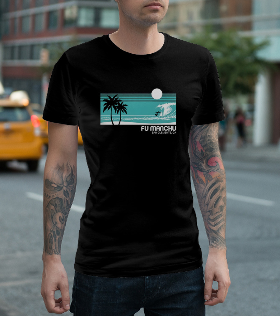 FU Manchu San Clemente CA Surfing Palm Trees Moon Wave T-Shirt