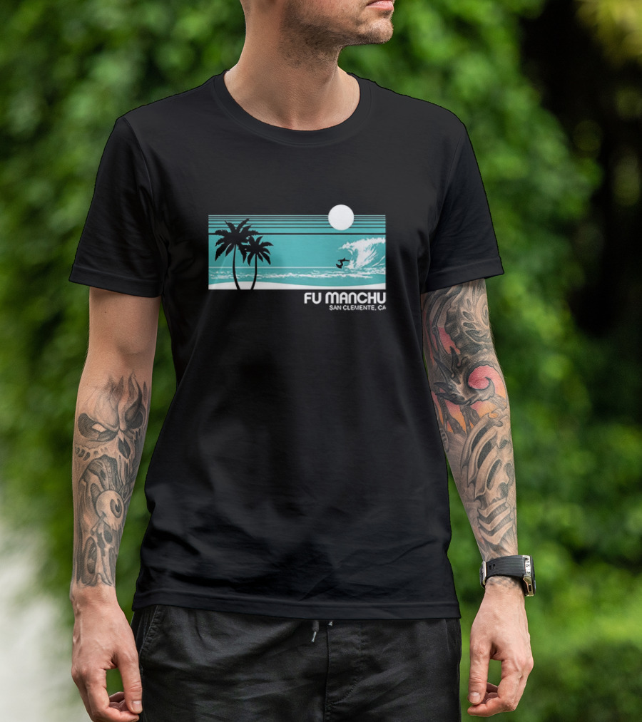FU Manchu San Clemente CA Surfing Palm Trees Moon Wave T-Shirt