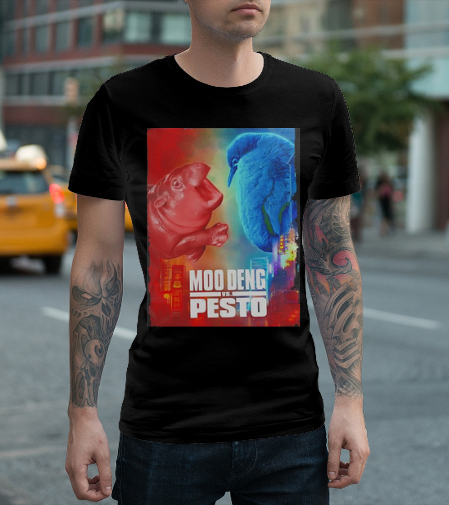 Moo Deng Vs Pesto Hippo Red Vs Blue Bird Showdown T-Shirt