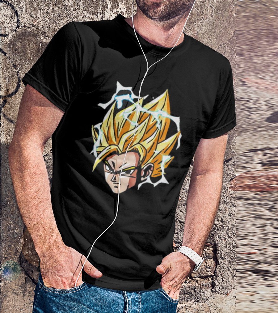 Son Goku Super Saiyan Dragon Ball Z Lightning Aura Face T-Shirt