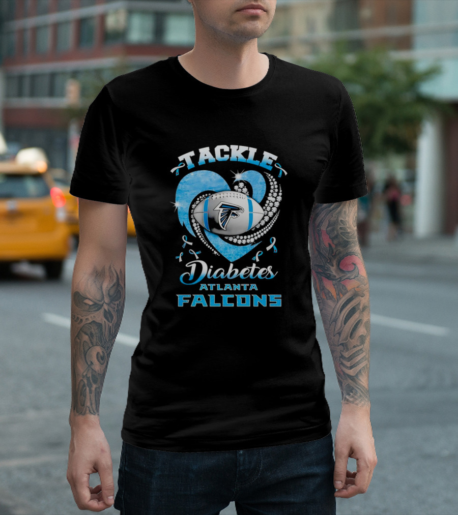 Tackle Diabetes Atlanta Falcons Heart Football Blue Awareness T-Shirt