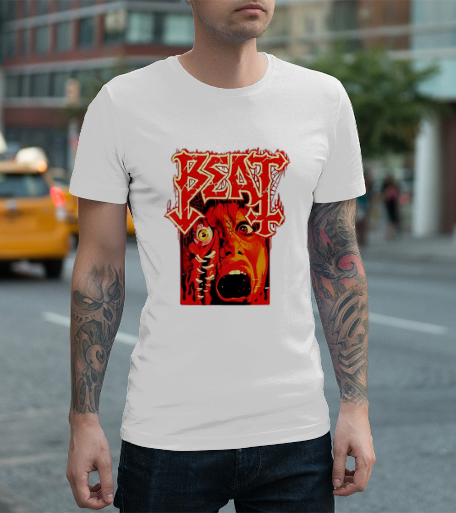 Beat Mutation Horror Zombie Face With Screaming Expression T-Shirt